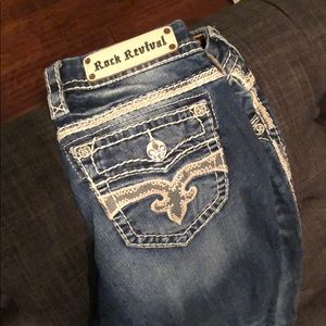 Rock Revival Dark Wash Lace Jeans White Stitching